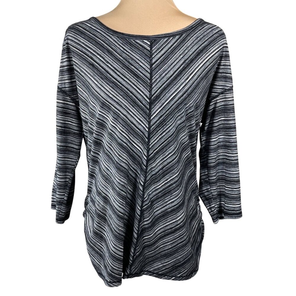 Talbots Ruched Side Top Stripe Black Stretch Cotton Blend Size M Medium